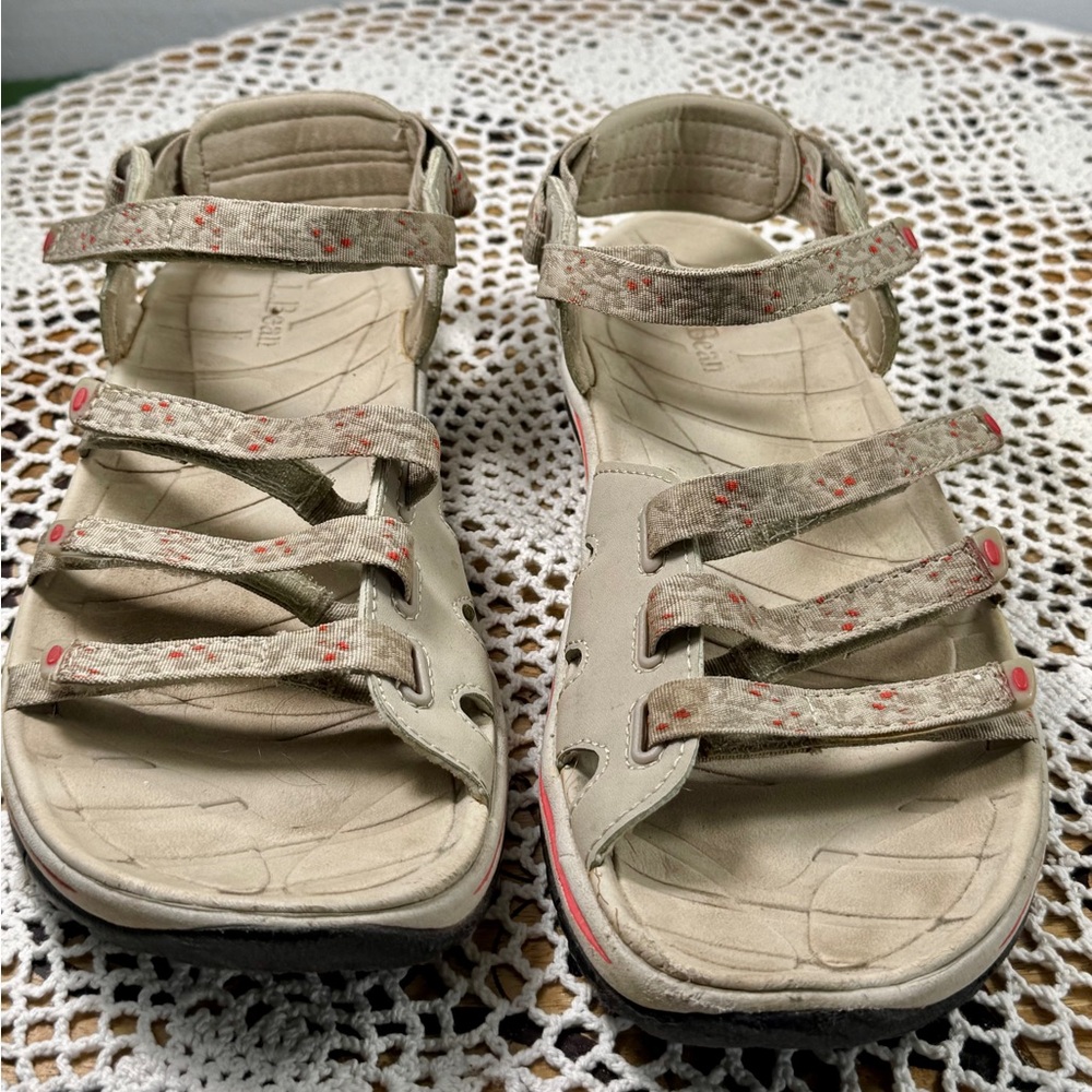 L.L. Bean Women Strappy Slingback Cream Floral Print Shoes Size 9M Sandals  3308